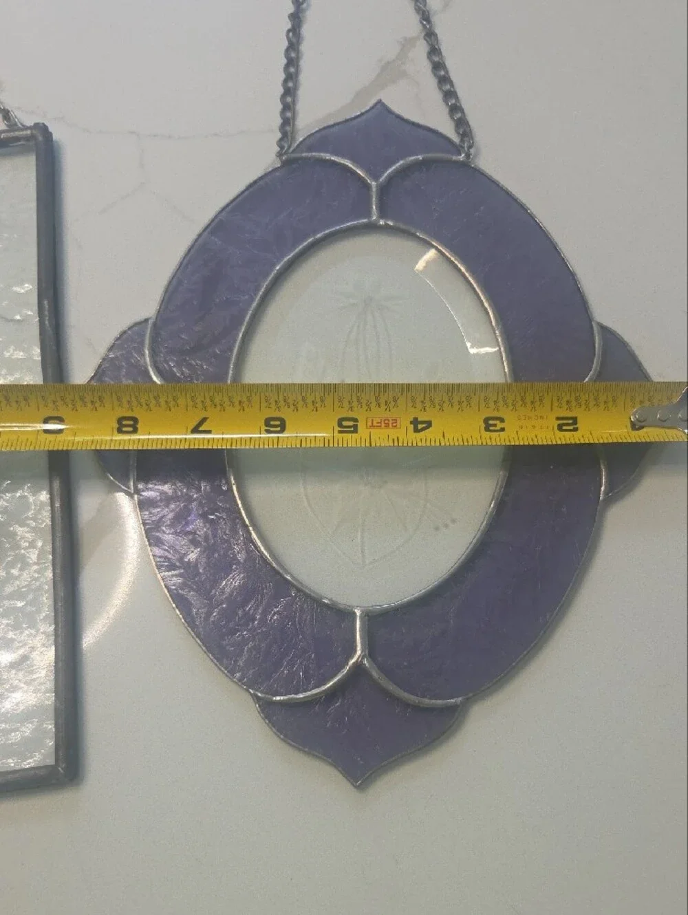 2 Handcrafted Stained Glass Hanging Wall Accents - Purple & Cream/red